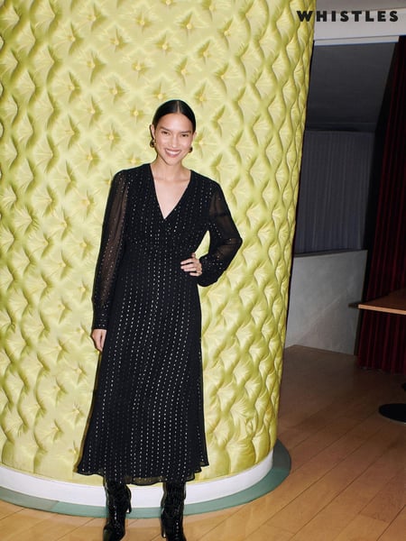 Whistles Black Metallic Stripe Midi Dress (AB4400) | € 132