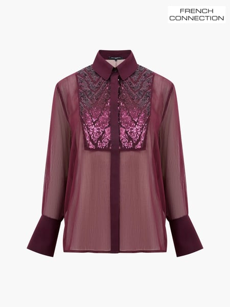 French Connection Red Hana Adalynn Sequin Bib Shirt (AB5302) | € 60