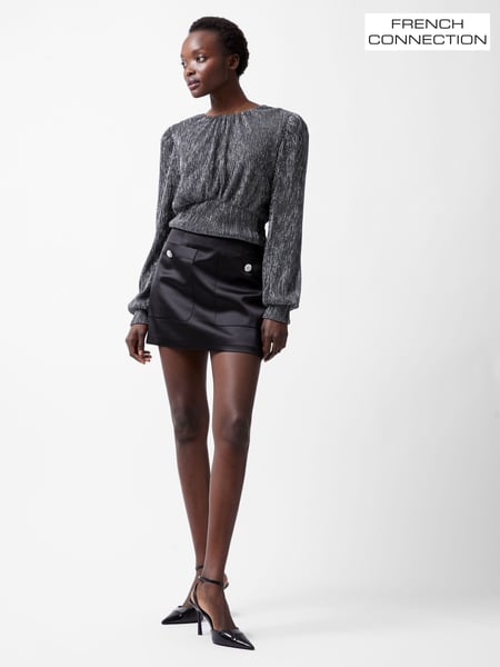 French Connection Silver Tamy Metallic Plissé Top (AB5403) | € 89