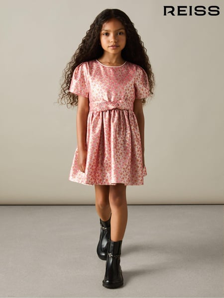 Reiss Pink Leomie 4-9 yrs Floral Fil-Coupé Dress (AB5964) | € 94