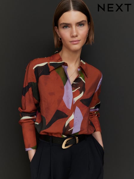Orange/Pink, abstrakter Druck - Long Sleeve Button Down Shirt (AB6029) | 24 €