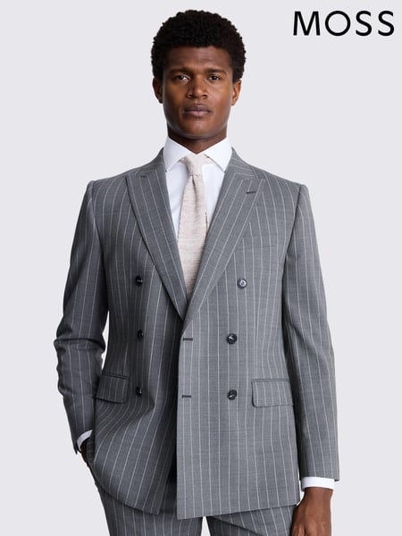 MOSS Grey Performance Tailored Sage Stripe Double Breasted Jacket (AB6349) | € 295