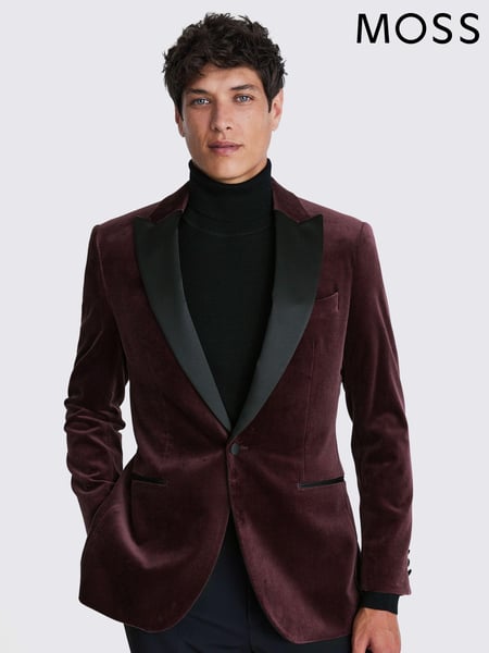 MOSS Red Tailored Fit Plum Velvet Jacket (AB6353) | € 310