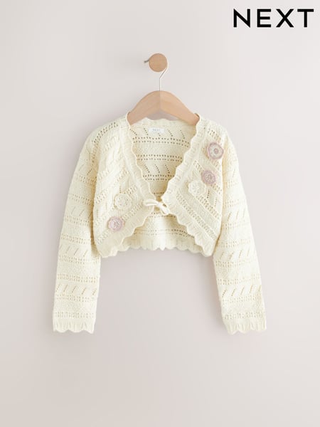 Ecru Crochet Occasion Shrug 100% Cotton Cardigan (3mths-16yrs) (AB7174) | € 26 - € 33