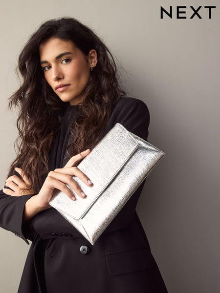 Silver Clutch Bag With Detachable Chain (AB7734) | € 26