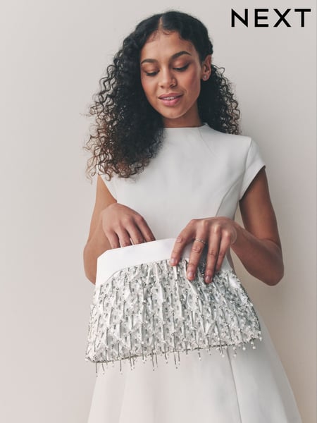 White Bead Snap Clutch Bag (AB7742) | € 73