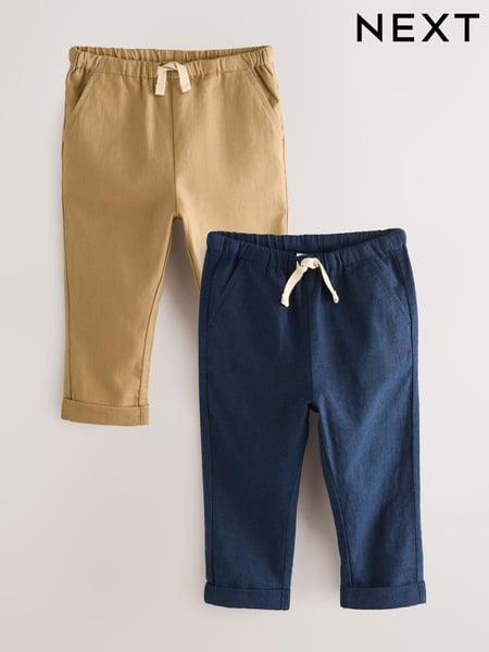 Tan/Navy Linen Blend Trousers 2 Pack (3mths-7yrs) (AB8362) | € 23 - € 28