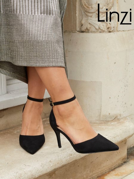 Linzi Black Wide Fit Lavora Wide Fit Stiletto Court Shoes With Ankle Strap (AB8993) | € 62