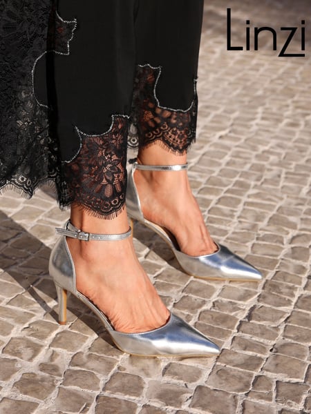 Linzi Silver Thea Closed Back Stiletto Court Heels With Ankle Strap (AB8996) | € 59
