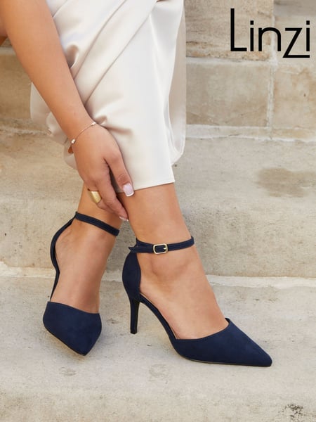 Linzi Blue Wide Fit Lavora Wide Fit Stiletto Court Shoes With Ankle Strap (AB9004) | € 62