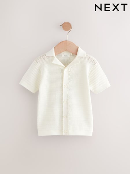 White Textured Revere Collar Short Sleeve Knitted 100% Cotton Polo Shirt (3mths-7yrs) (AB9174) | € 16 - € 18