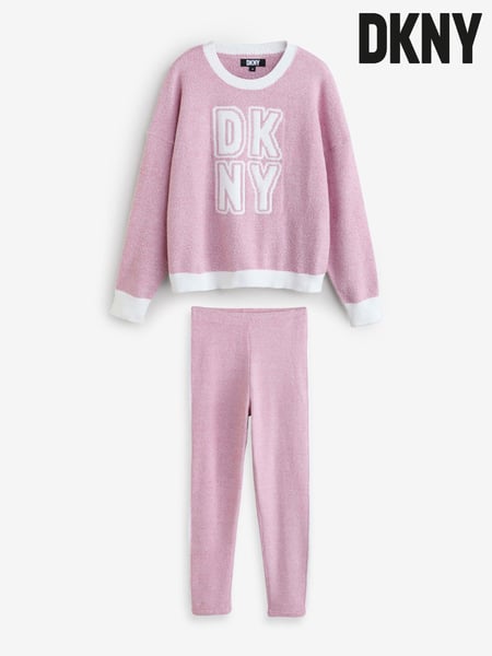 DKNY Pink Boucle Knit Top & Joggers Set (AB9305) | € 108