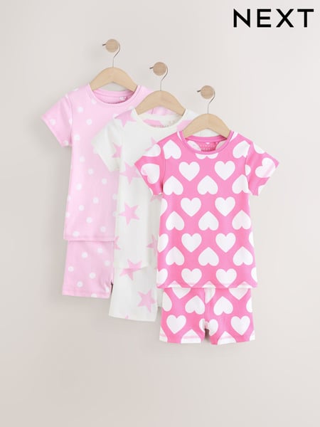 Pink/white heart star Short Pyjamas 3 Pack (9mths-12yrs) (AB9326) | € 30 - € 43