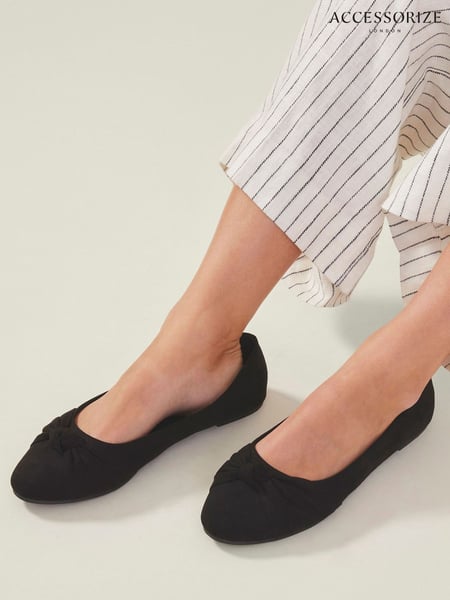 Accessorize Black Suedette Knot Ballerina Flats (AB9399) | € 34