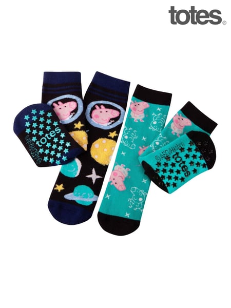 Totes Black Childrens George Pig Slipper Socks 2 Pair Pack (AC0457) | € 19