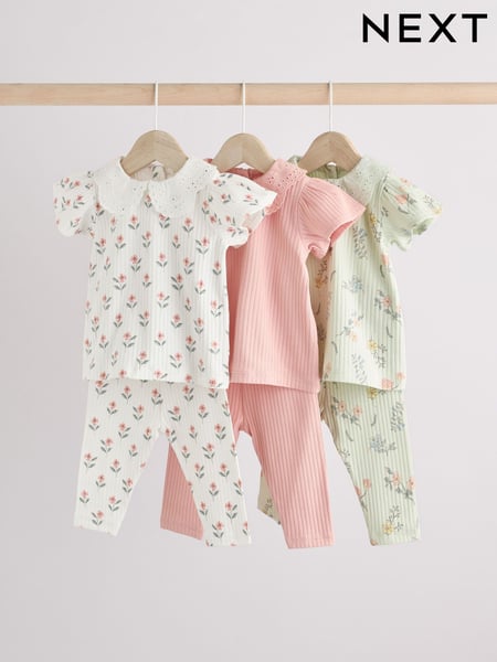 Pink/ Sage Green/ White Floral Printed Character Baby Tops and Leggings 6 Pack Set (AC0684) | € 43 - € 45