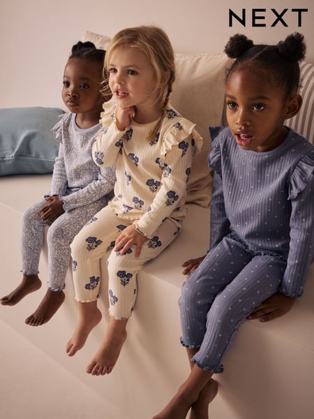 Blue/White Rib Snuggle Pyjamas 3 Pack (9mths-12yrs) (AC0781) | € 37 - € 48