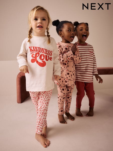 Red/Pink Slogan Snuggle Pyjamas 3 Pack (9mths-8yrs) (AC0782) | € 37 - € 45