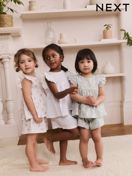 Green Frill Floral Print 100% Cotton Pyjamas 3 Pack (9mths-8yrs) (AC0787) | € 34 - € 43