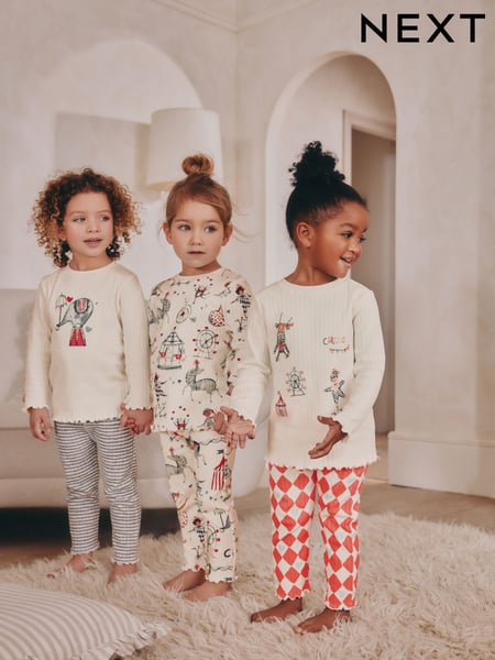 Red/Ecru Circus Long Sleeve Snuggle Pyjamas 3 Pack (9mths-16yrs) (AC0791) | € 38 - € 47
