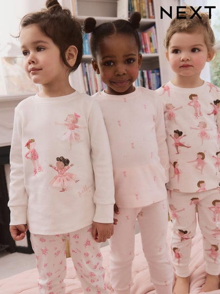 Pink/Cream Ballerina Snuggle Pyjamas 3 Pack (9mths-12yrs) (AC0798) | € 38 - € 51