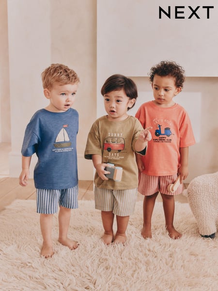 Multi Stripe Transport Woven Shorts Pyjamas 3 Pack (9mths-8yrs) (AC0919) | € 34 - € 43