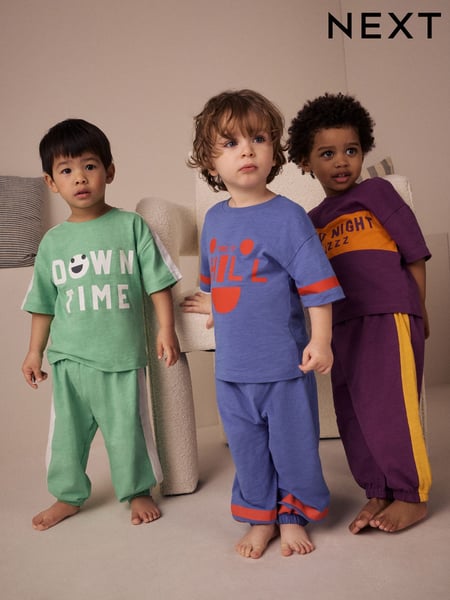 Multi Bright Slogan Relaxed Fit Long Leg Short Sleeve Pyjamas 3 Pack (9mths-10yrs) (AC0922) | € 35 - € 44