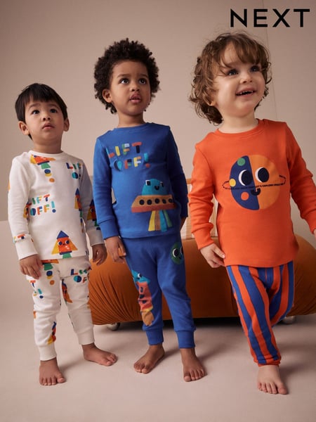 Orange/Navy Space 3 Pack Snuggle Pyjamas (9mths-8yrs) (AC0923) | € 34 - € 43