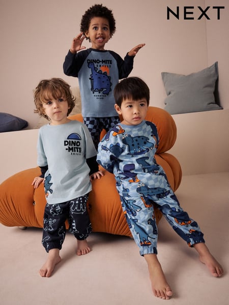 Orange/Navy Dinosaur 3 Pack Oversized Pyjamas (9mths-10yrs) (AC0927) | € 37 - € 45