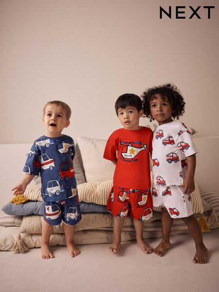 Red/Navy/White Emergency Vehicles Short Pyjamas 3 Pack (9mths-8yrs) (AC0930) | € 33 - € 41