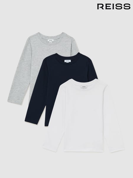 Reiss White/Soft Grey/Navy Fort 3-9 yrs Cotton-Jersey Long-Sleeve T-Shirts 3 Pack (AC0990) | € 41