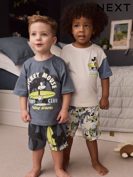 Green/Ecru Mickey Mouse Surf Club License 100% Cotton Short Pyjamas 2 Pack (9mths-9yrs) (AC1063) | € 31 - € 40