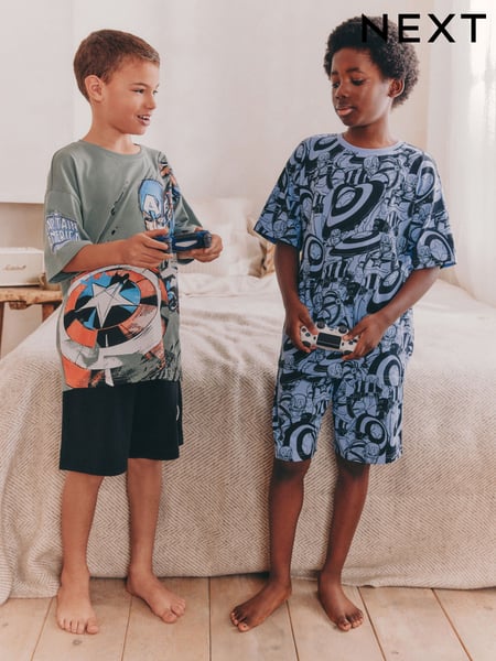 Black/Grey License Captain America Short Pyjamas 2 Pack (3-14yrs) (AC1078) | € 37 - € 47