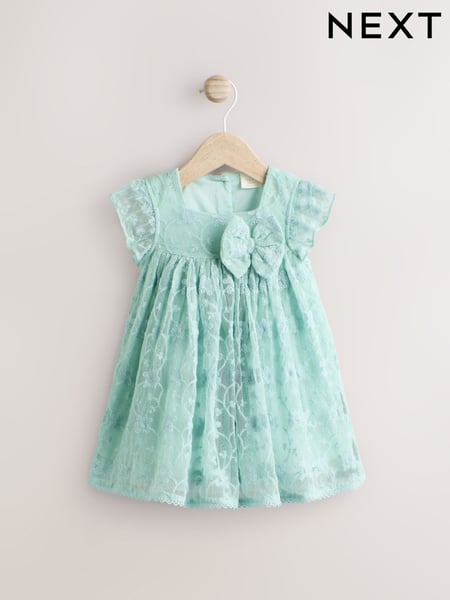 Sage Green Broderie Mesh Bow Baby Dress (0mths-2yrs) (AC1084) | € 28 - € 31