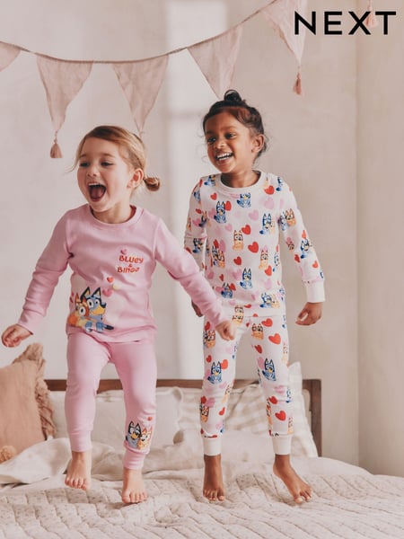 Pink Bluey Long Sleeved Snuggle 100% Cotton Pyjamas 2 Pack (12mths-8yrs) (AC1131) | € 35 - € 44