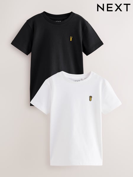 Black/White Short Sleeve Stag Embroidered T-Shirts 2 Pack (3-16yrs) (AC1152) | € 16 - € 24