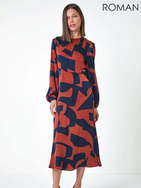 Roman Red Geometric Colourblock Print Midi Dress (AC1578) | € 66