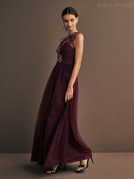 Maya Purple One Shoulder Tulle Maxi Dress With Embellished Motif (AC2506) | € 82