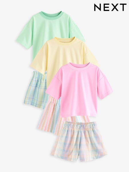 Pink/Yellow Woven Check Pyjamas 3 Pack (3-16yrs) (AC2717) | € 43 - € 52