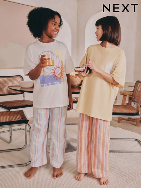 Yellow 100% Cotton Woven Bottom Pyjamas 2 Pack (3-16yrs) (AC2724) | € 40 - € 50
