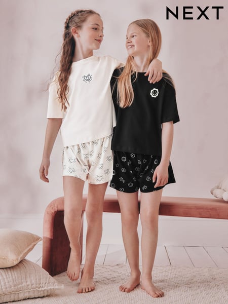 Black/Ecru Short Pyjamas 2 Pack (3-16yrs) (AC2729) | € 23 - € 31