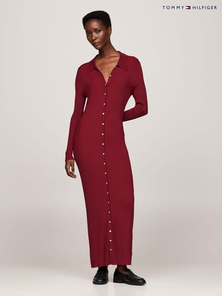 Tommy Hilfiger Red Gold Button Rib Long Sweat Dress (AC2958) | € 179