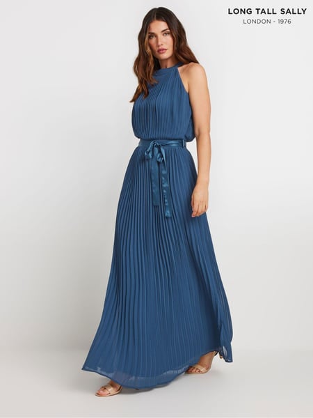 Long Tall Sally Blue Halterneck Pleated Maxi Dress (AC3948) | € 125