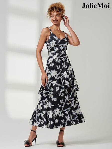 Jolie Moi Black Front Slit Satin Midi Dress (AC4366) | € 38