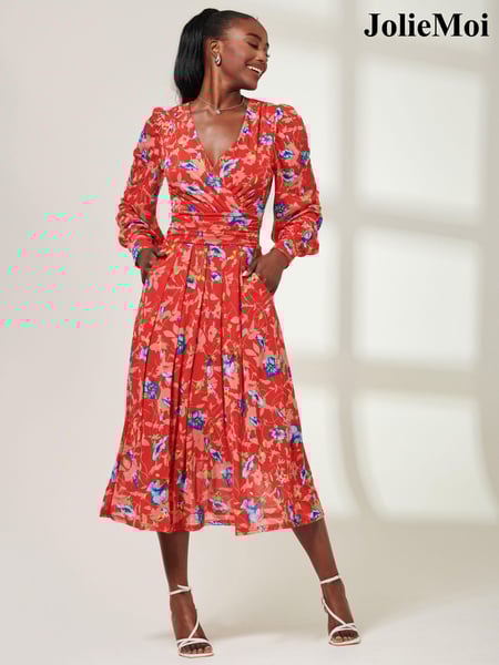 Jolie Moi Red Front Wrap Mesh Midi Dress (AC4369) | € 42