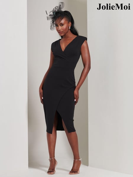 Jolie Moi Black Yseult V-Neck Split Bodycon Dress (AC4377) | € 45