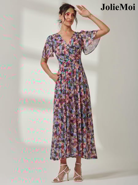 Jolie Moi Green Gracelyn Wrap Front Mesh Maxi Dress (AC4378) | € 61