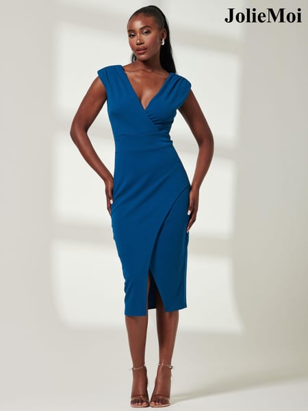 Jolie Moi Green Yseult V-Neck Split Bodycon Dress (AC4385) | € 50