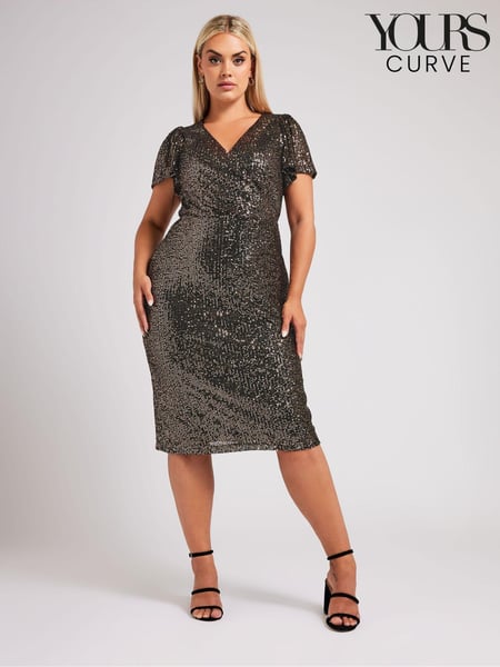 Yours Curve Gold London Sequin Wrap Shift Dress (AC4434) | € 54