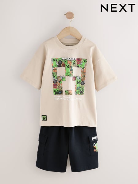 Stone/Black Short Sleeve Minecraft T-Shirt And Shorts Set (3-16yrs) (AC4715) | € 40 - € 51